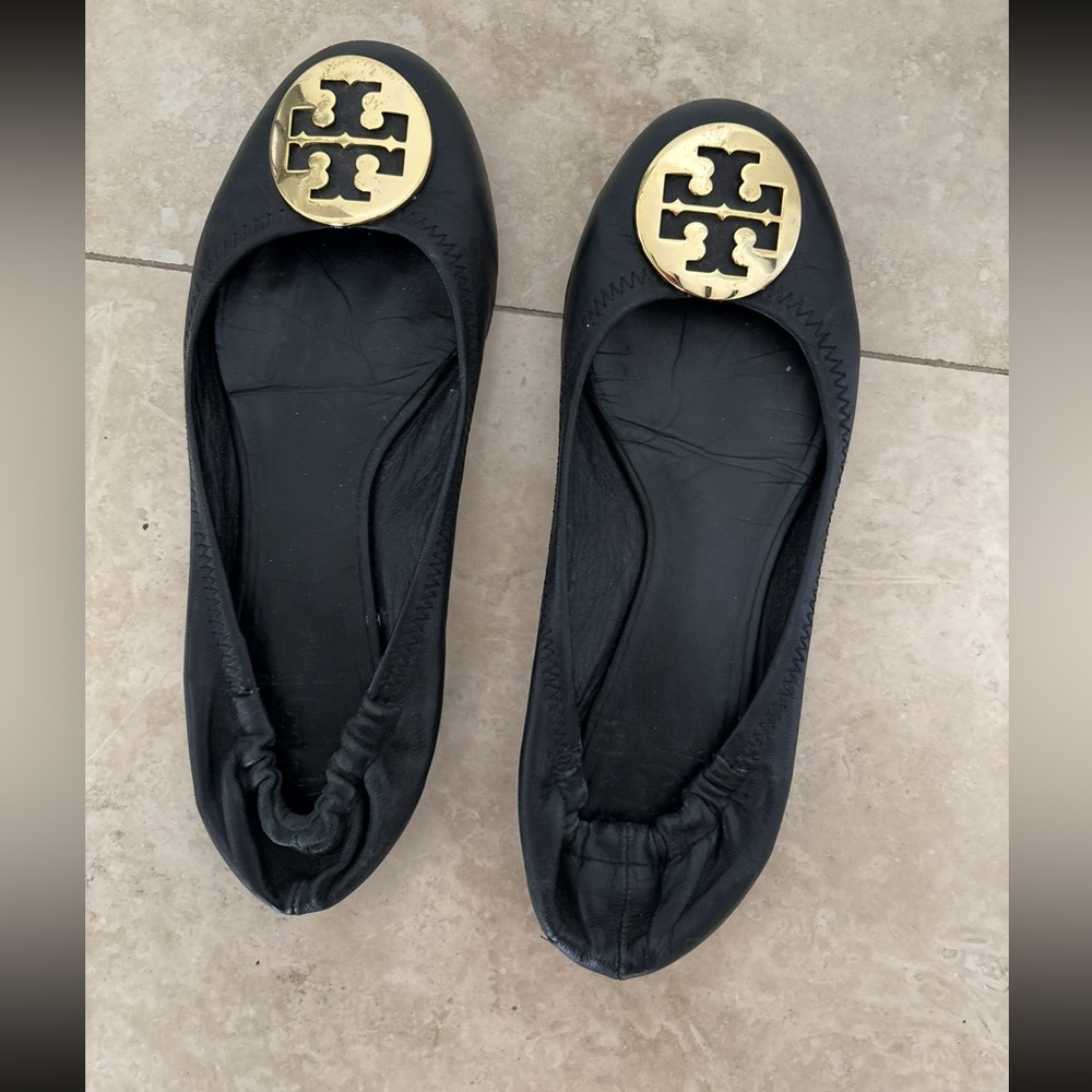 Tory Burch Black Reva Travel Ballet Flats- 8